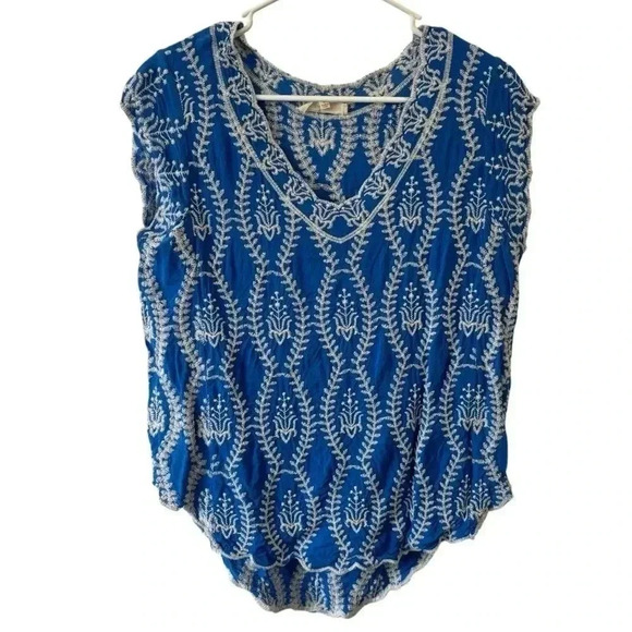 Solitaire Blue Embroidered Blouse Women's Large - Picture 1 of 8